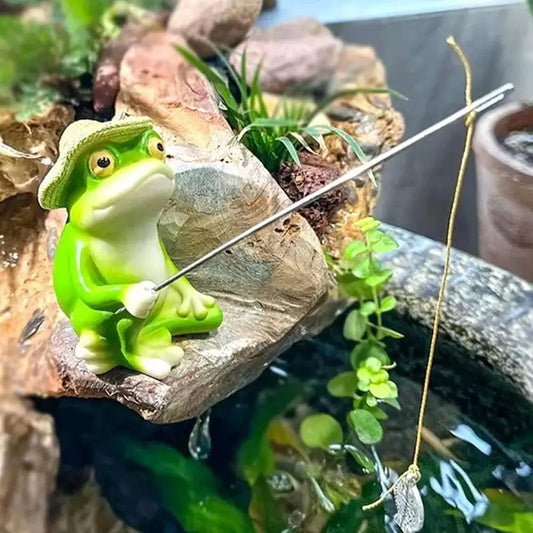 Tiny Fishing Frog Figurine